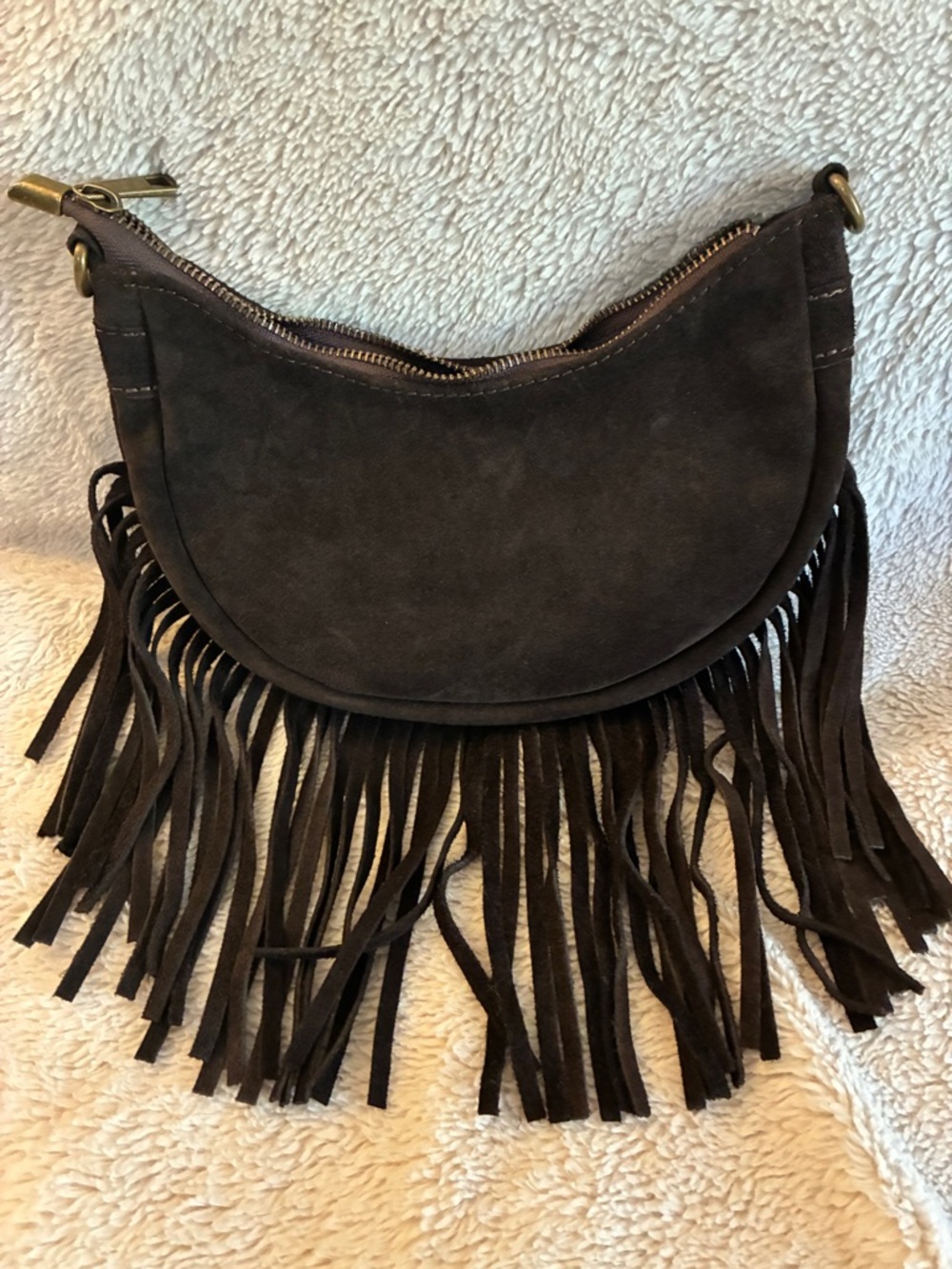 Fringe Suede Crossbody Bag - Dark Brown
